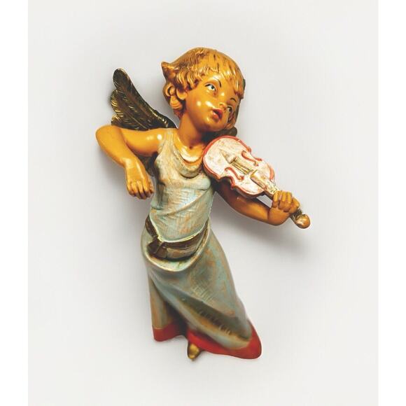 Vtg Fontanini Depose Italy Winged Angel 6.25" Violin Figurine #363 Spider Mark - Picture 1 of 6